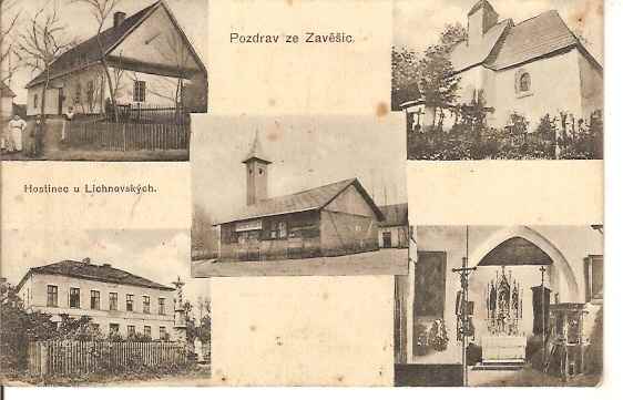 Dobová pohlednice Závišic r. 1949