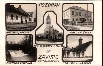 Dobová pohlednice Závišic v letech 1939-1945
