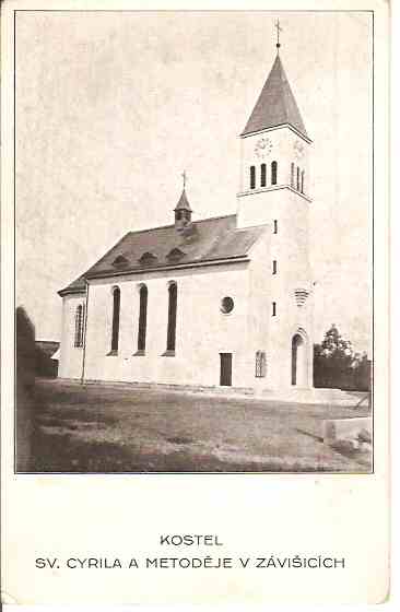 Dobová pohlednice kostela v Závišicích