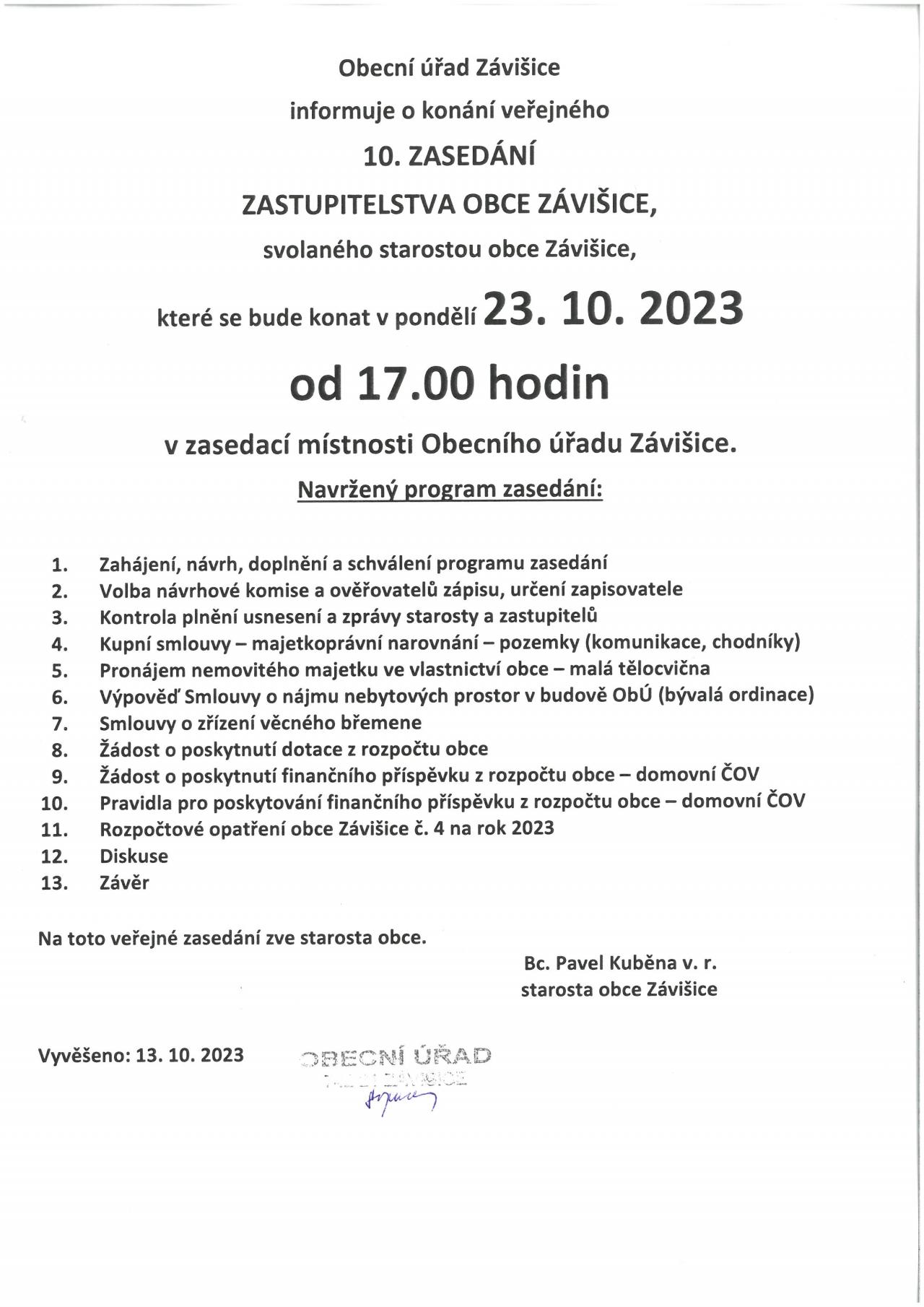 Informace o zasedání zastupitelstva 23.10.23