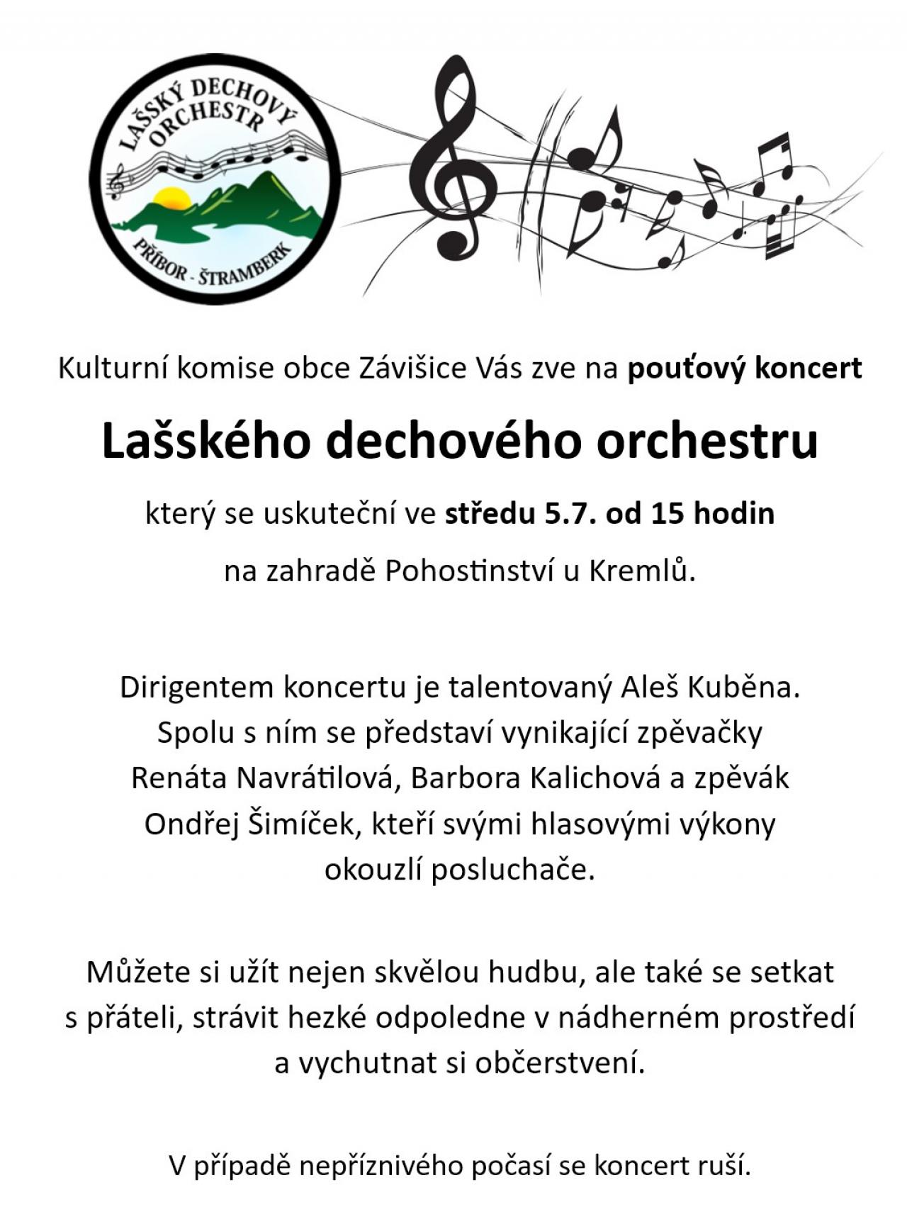 Koncert Lašského dechového orchestru 5.7.