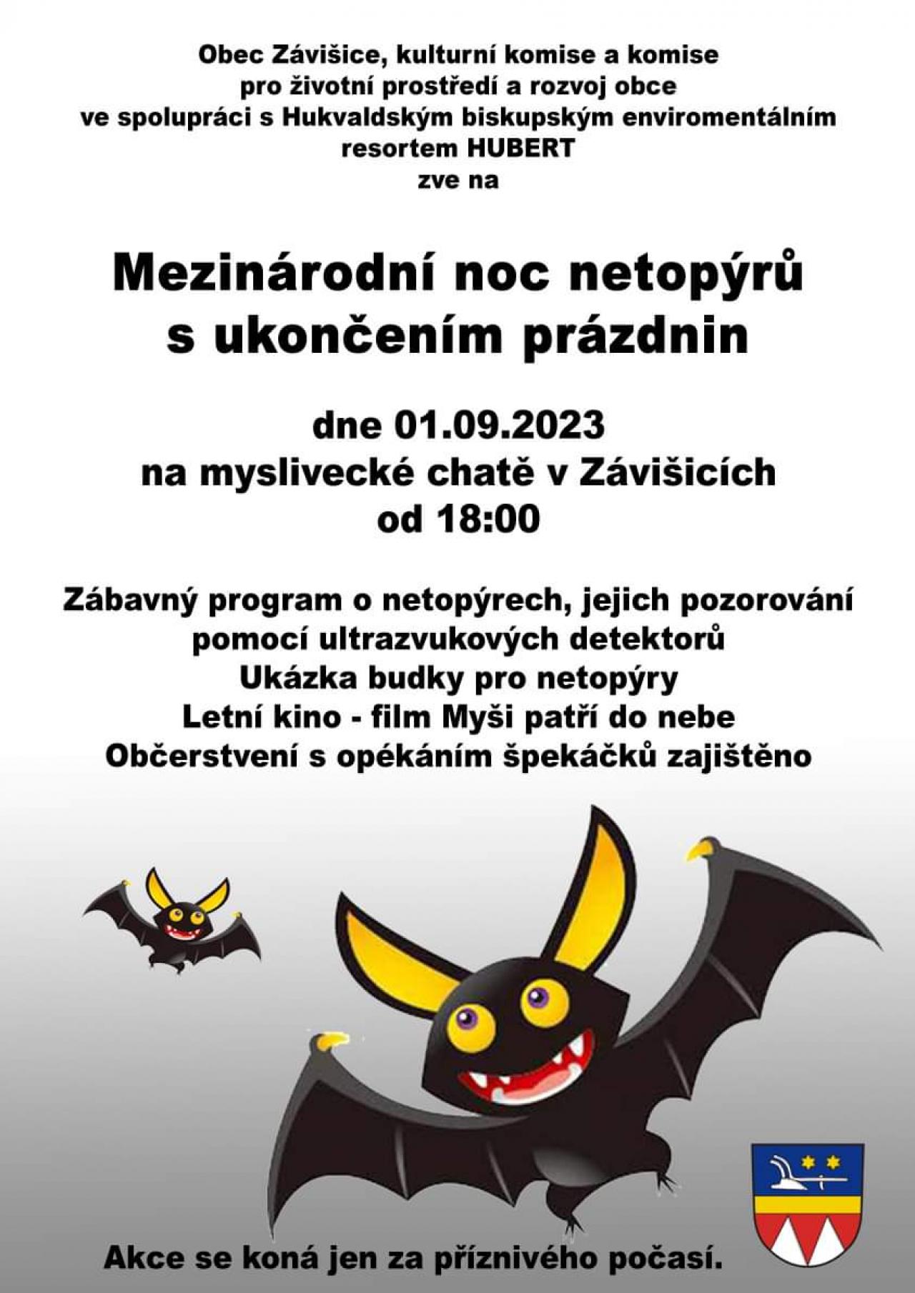 Noc netopýrů s ukončením prázdnin a letní kino 1.9. Noc netopýrů s ukončením prázdnin a letní kino 1.9.